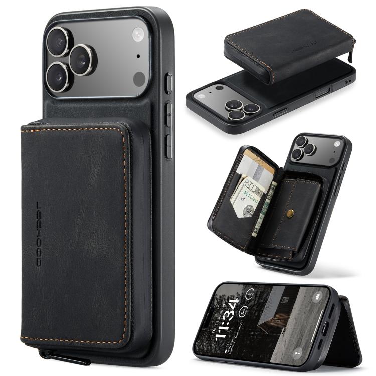 For iPhone 17 Pro JEEHOOD J02 Magnetic Zipper Horizontal Flip Leather Phone Case(Black)