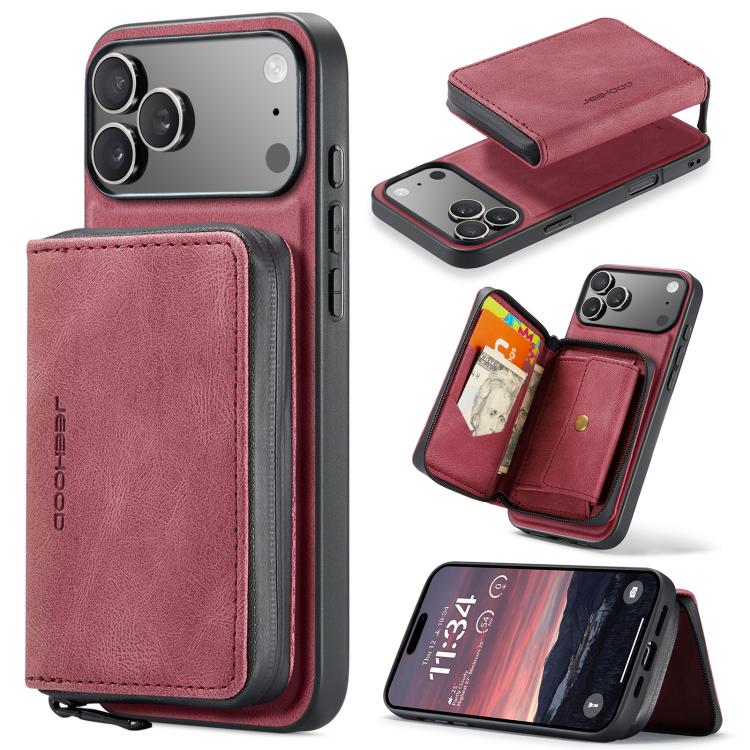 For iPhone 17 Pro JEEHOOD J02 Magnetic Zipper Horizontal Flip Leather Phone Case(Red)