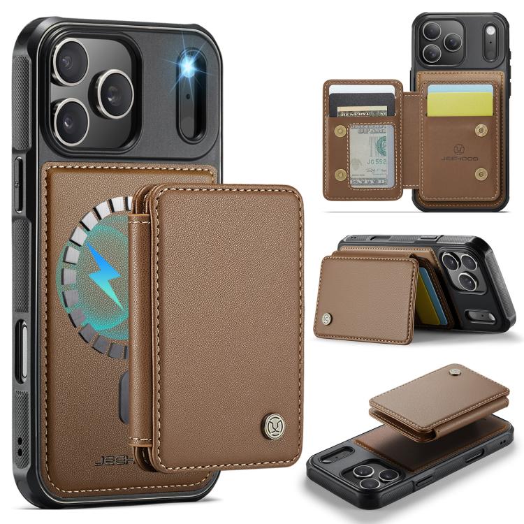 For iPhone 17 Pro JEEHOOD J05 Business Magnetic Style RFID Leather Phone Case(Brown)