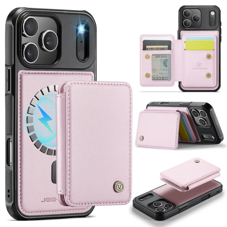 For iPhone 17 Pro JEEHOOD J05 Business Magnetic Style RFID Leather Phone Case(Pink)