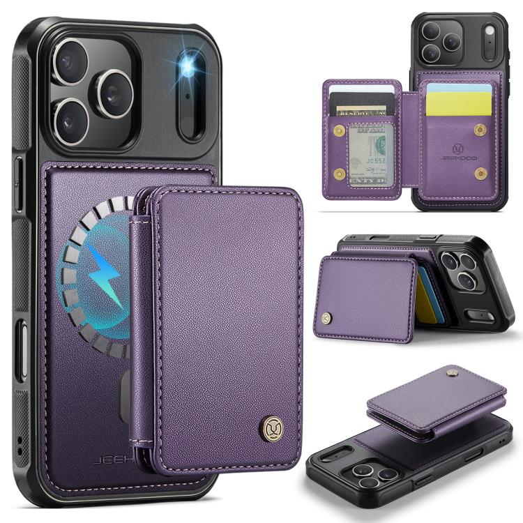 For iPhone 17 Pro JEEHOOD J05 Business Magnetic Style RFID Leather Phone Case(Purple)