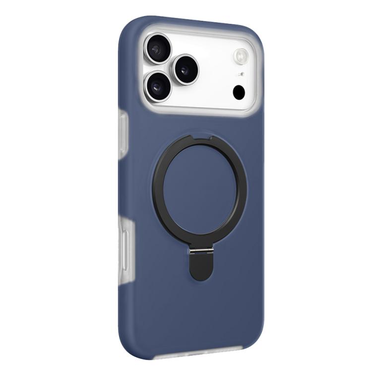 For iPhone 17 Pro Jelly Liquid Silicone MagSafe Holder Phone Case(Dark Blue + Black)