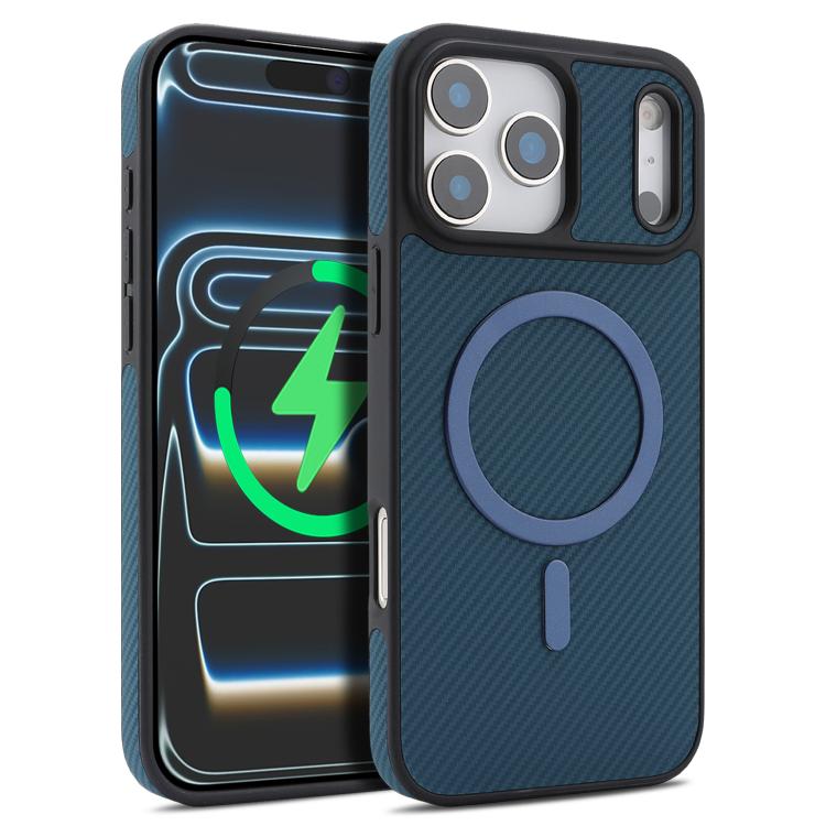 For iPhone 17 Pro Kalebol Carbon Fiber MagSafe Phone Case(Blue)