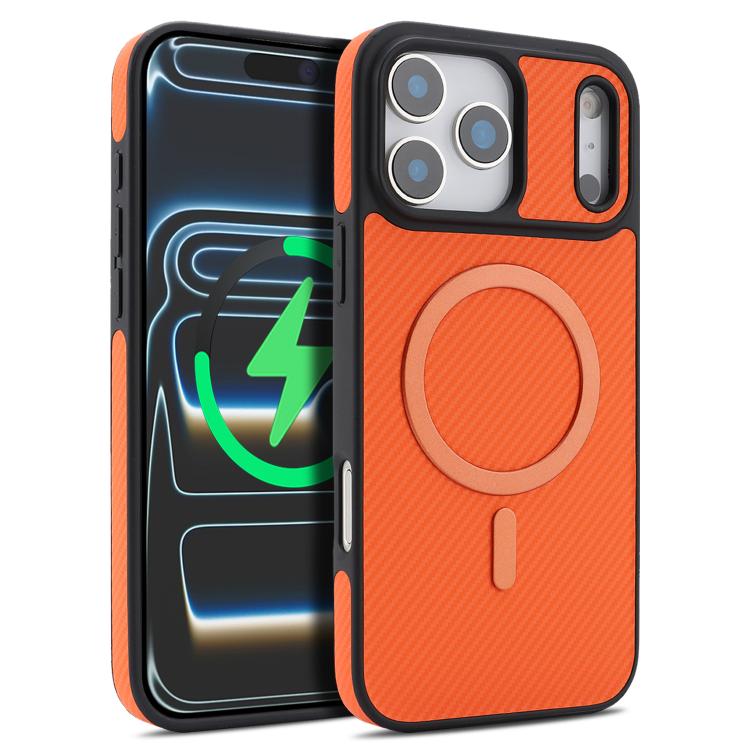 For iPhone 17 Pro Kalebol Carbon Fiber MagSafe Phone Case(Orange)