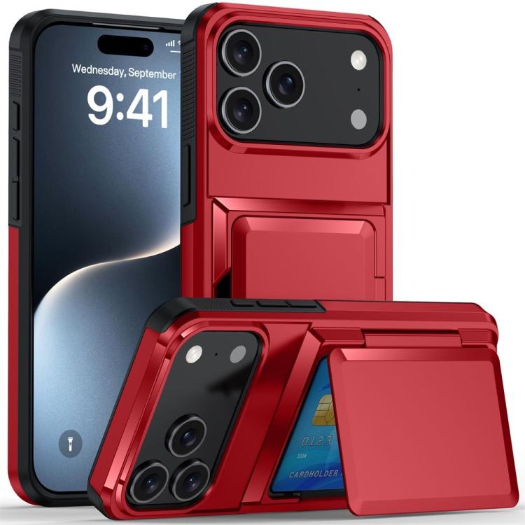 For iPhone 17 Pro Kalebol Flip Card Wallet Holder Shockproof Phone Case(Red)