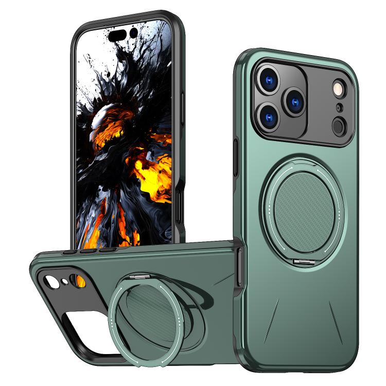 For iPhone 17 Pro Kalebol Magnetic MagSafe Rotation Holder PC Phone Case(Grey Green)