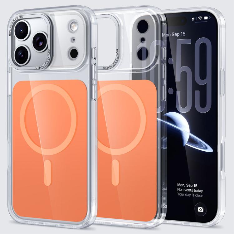 For iPhone 17 Pro Kalebol Transparent Magnetic MagSafe Skin Feel Phone Case(Orange)
