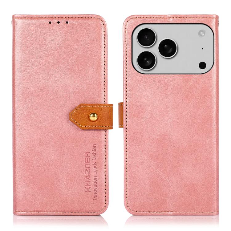 For iPhone 17 Pro KHAZNEH Dual-color Cowhide Texture Flip Leather Phone Case(Rose Gold)