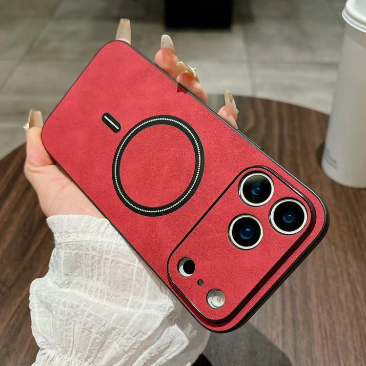 For iPhone 17 Pro Lambskin Faux Leather Magnetic Phone Case(Red)