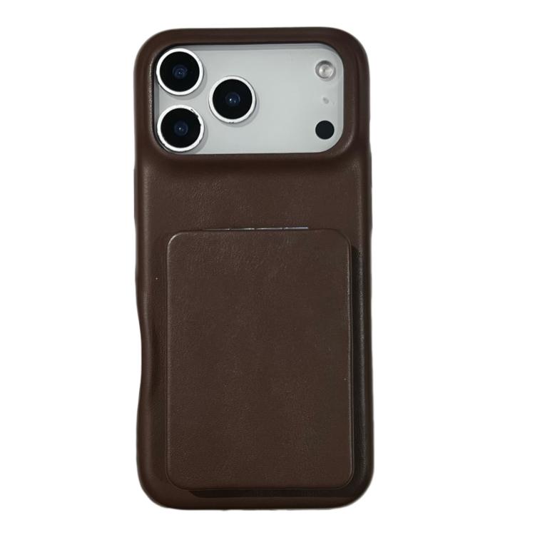 For iPhone 17 Pro Lambskin Texture Mirror Holder Shockproof Phone Case(Brown)