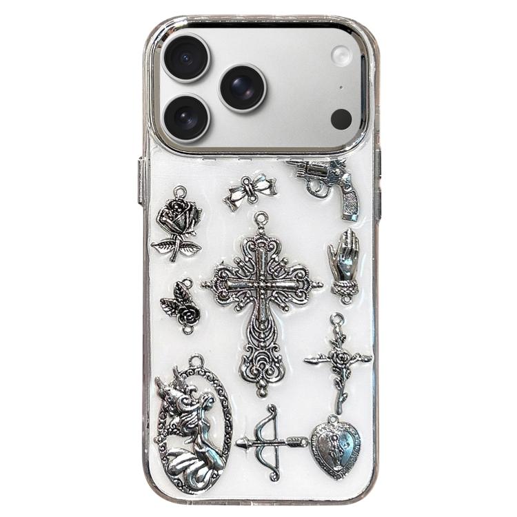 For iPhone 17 Pro Large Hole Camera Frame Dark-themed Gun Design Full Coverage Phone Case(Transparent)