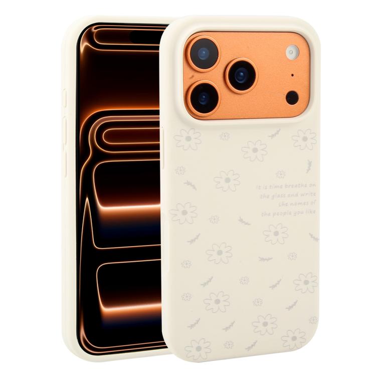 For iPhone 17 Pro Large Hole Daisy Floral Printed Liquid Silicone Phone Case(Grey)