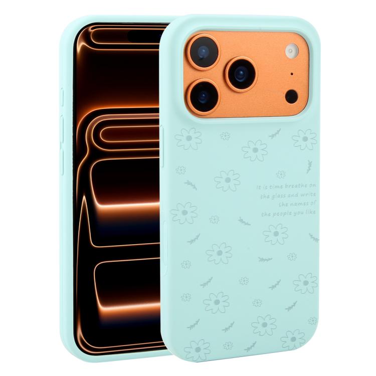 For iPhone 17 Pro Large Hole Daisy Floral Printed Liquid Silicone Phone Case(Light Cyan)