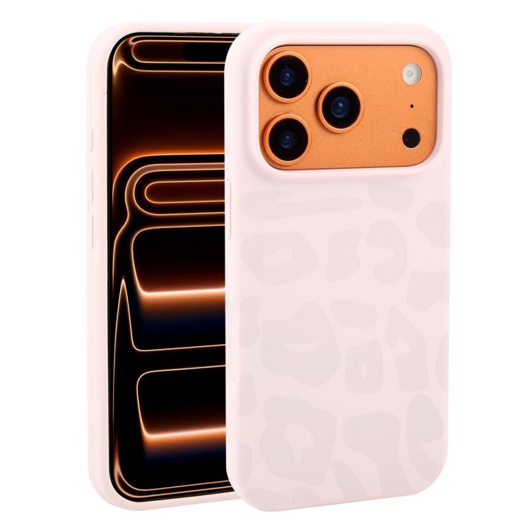 For iPhone 17 Pro Large Hole Leopard Print Liquid Silicone Phone Case(Dusty Pink)