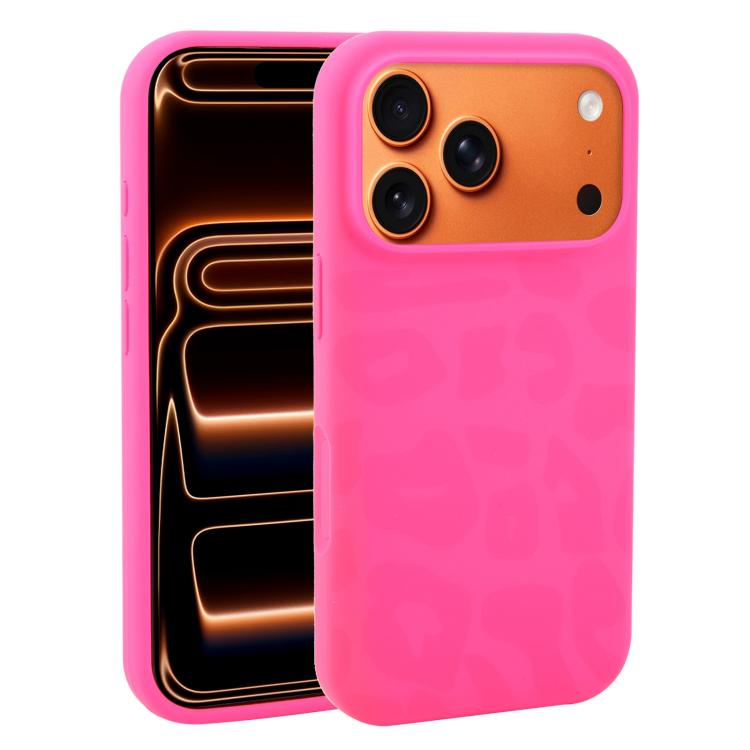 For iPhone 17 Pro Large Hole Leopard Print Liquid Silicone Phone Case(Hot Pink)