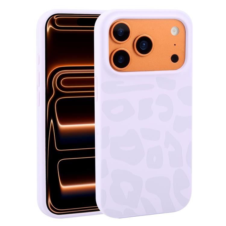 For iPhone 17 Pro Large Hole Leopard Print Liquid Silicone Phone Case(Lilac Purple)