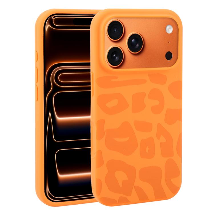 For iPhone 17 Pro Large Hole Leopard Print Liquid Silicone Phone Case(Orange)