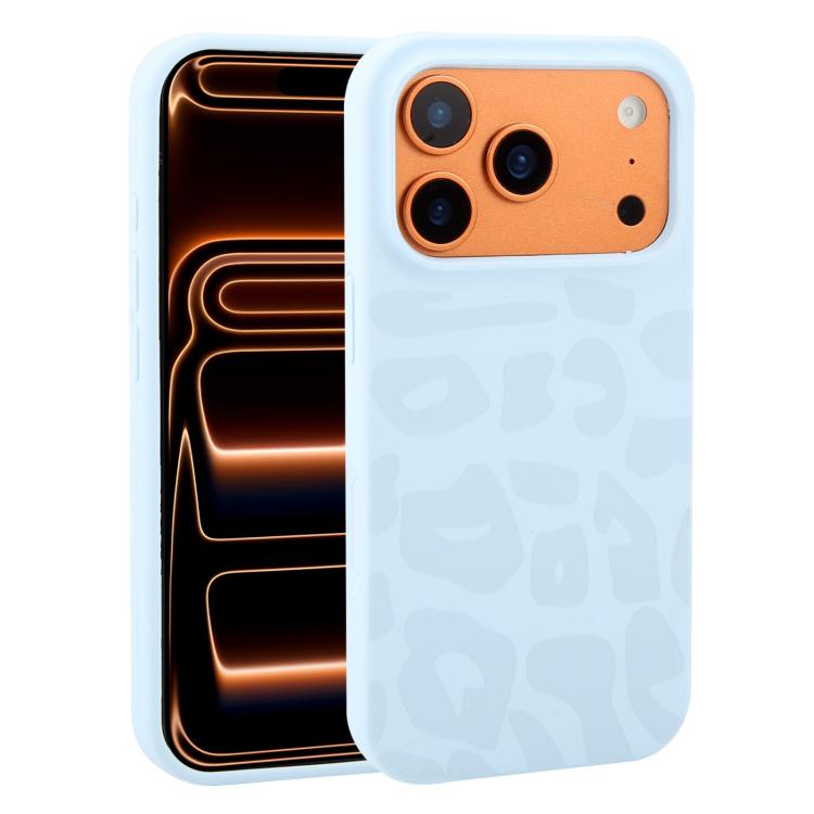 For iPhone 17 Pro Large Hole Leopard Print Liquid Silicone Phone Case(Sky Blue)