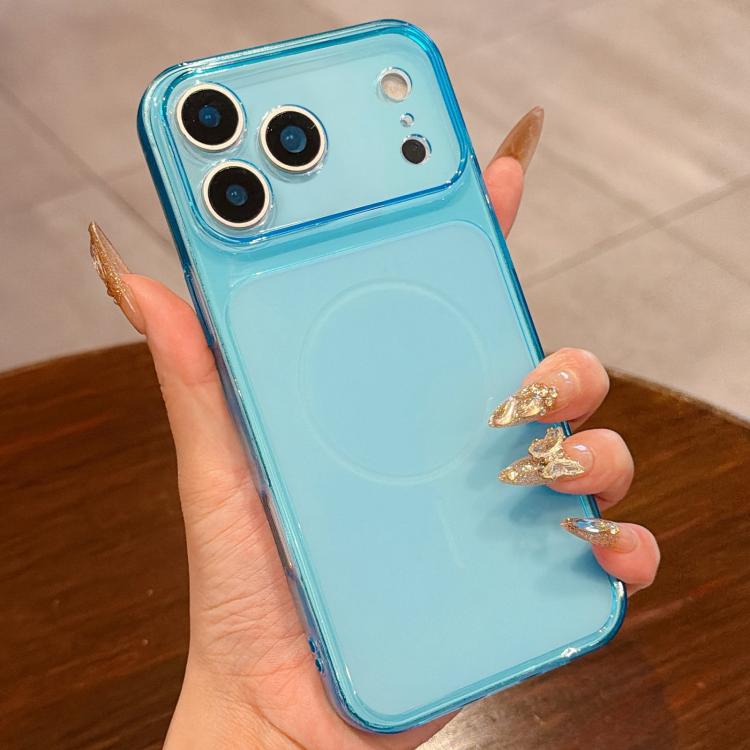 For iPhone 17 Pro Large Window Precision Hole Translucent Frosted TPU Phone Case(Blue)