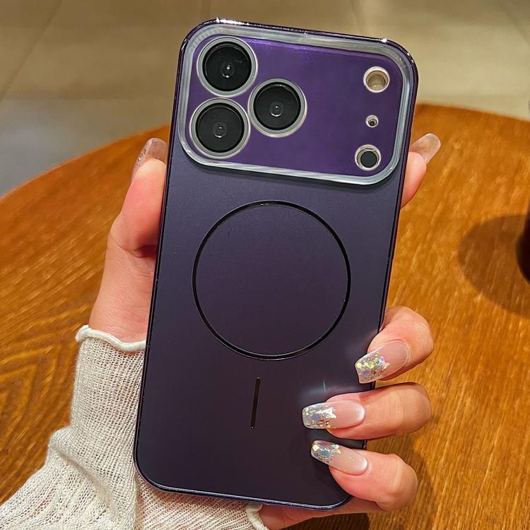 For iPhone 17 Pro Laser Large Hole Camera Frame Fine Ring Magsafe Phone Case(Purple)
