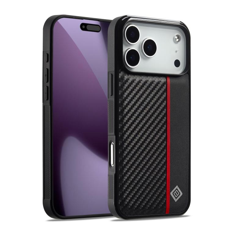 For iPhone 17 Pro LC.IMEEKE 3 in 1 Carbon Fiber Texture Shockproof Phone Case(Black)