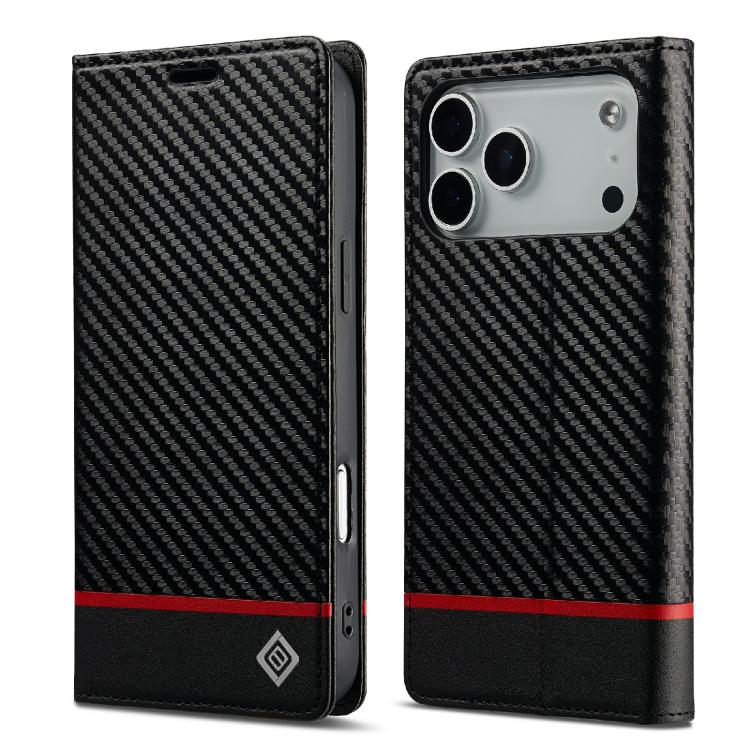 For iPhone 17 Pro LC.IMEEKE Carbon Fiber Leather Phone Case(Horizontal Black)