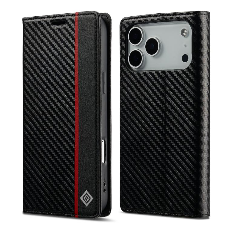 For iPhone 17 Pro LC.IMEEKE Carbon Fiber Leather Phone Case(Vertical Black)