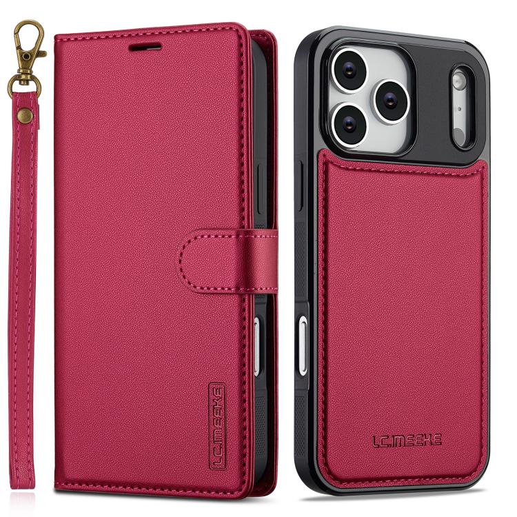 For iPhone 17 Pro LC.IMEEKE L2 Series Detachable Magsafe PU Phone Case with Lanyard(Red)