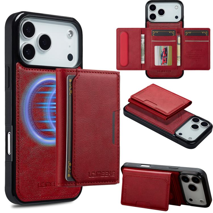 For iPhone 17 Pro LC.IMEEKE L5 Series Detachable RFID Card Bag Magsafe Phone Case(Red)