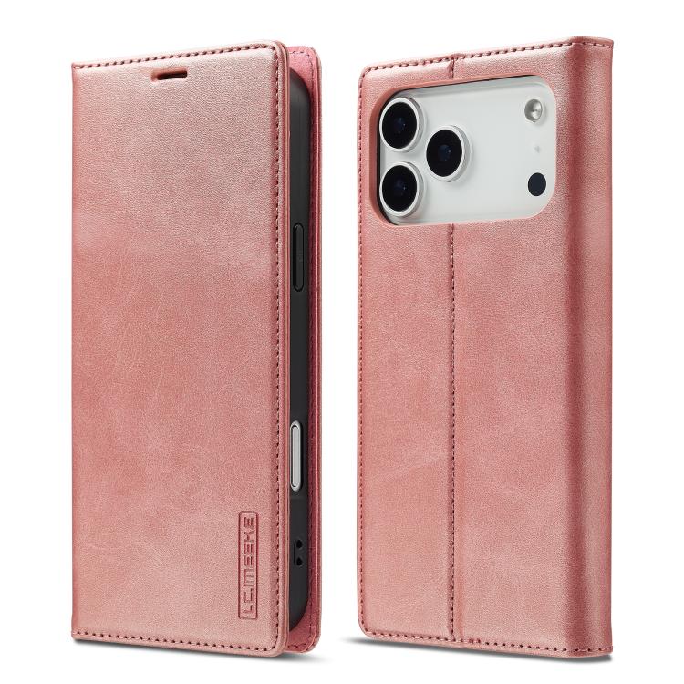For iPhone 17 Pro LC.IMEEKE Strong Magnetism Microfiber Leather Phone Case(Rose Gold)