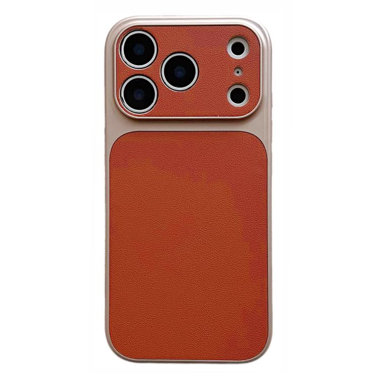 For iPhone 17 Pro Leather Textured Large Window Full Coverage Phone Case(Brown)