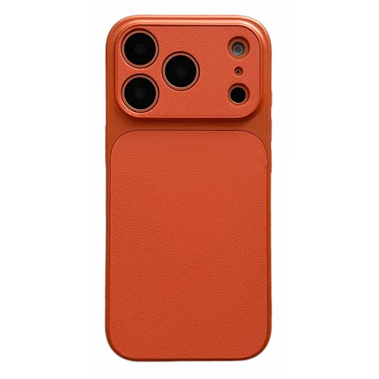 For iPhone 17 Pro Leather Textured Large Window Full Coverage Phone Case(Orange)