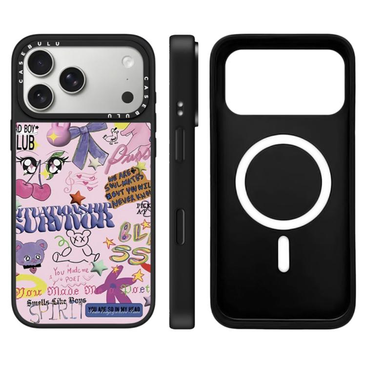 For iPhone 17 Pro Leopard Cherry Series Pattern Camera Control Button Mirror Magnetic Phone Case(Cartoon Graffiti)