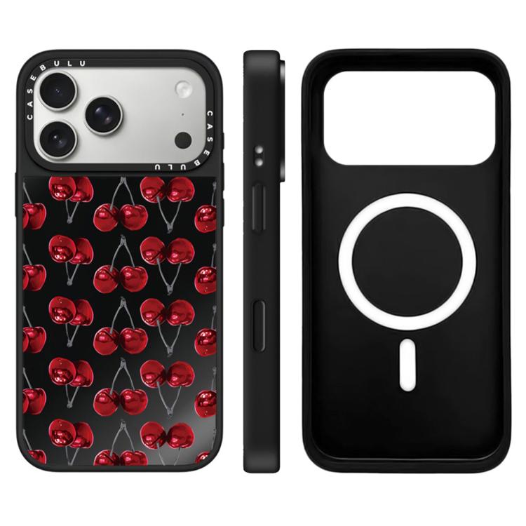 For iPhone 17 Pro Leopard Cherry Series Pattern Camera Control Button Mirror Magnetic Phone Case(Cherrys)
