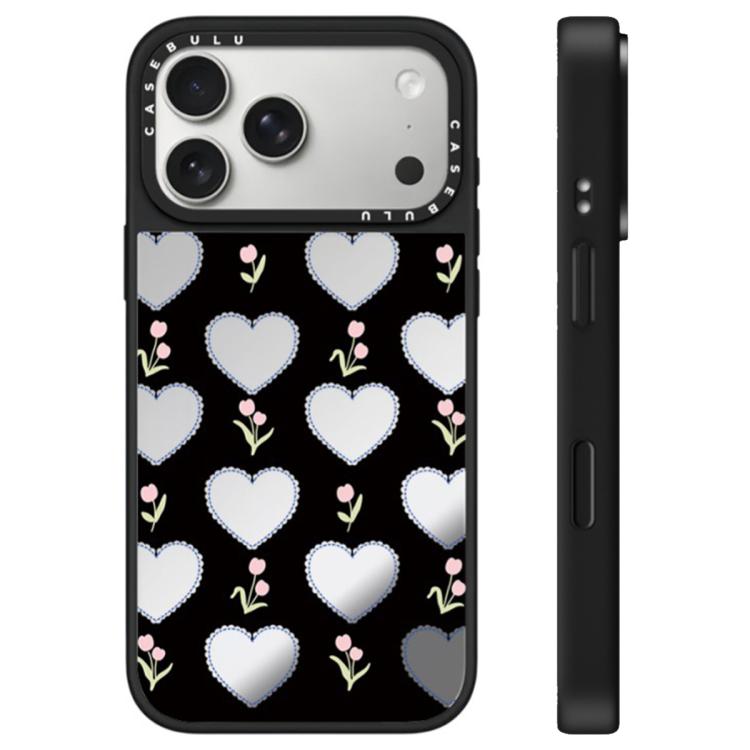 For iPhone 17 Pro Leopard Cherry Series Pattern Camera Control Button Mirror Phone Case(Hearts Flower)