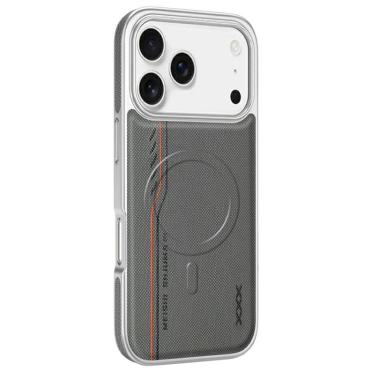 For iPhone 17 Pro Line Print Diamond Texture Magnetic Vegan Leather Phone Case(Grey)