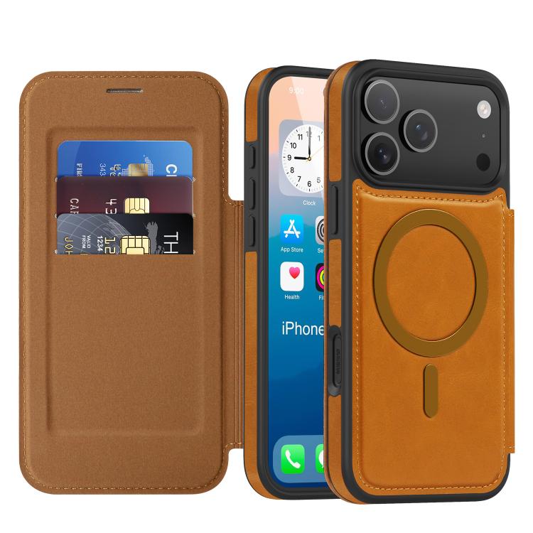 For iPhone 17 Pro Linton MagSafe Leather Phone Case(Brown)