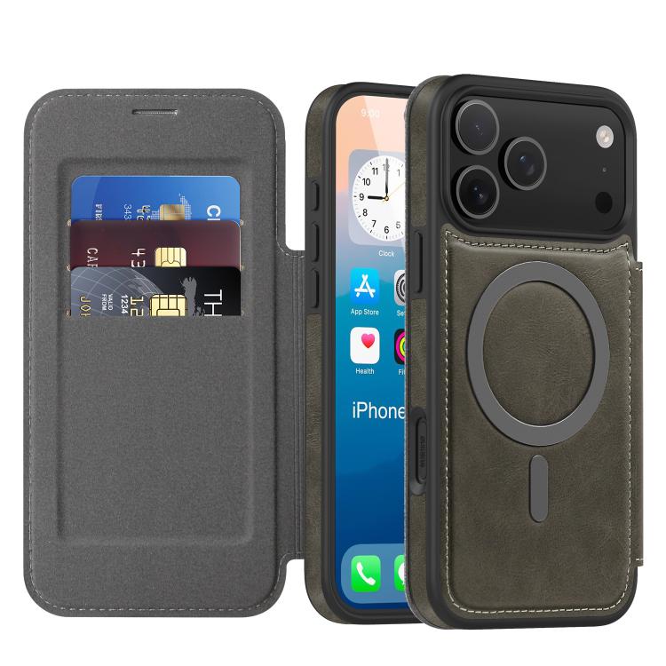 For iPhone 17 Pro Linton MagSafe Leather Phone Case(Grey)
