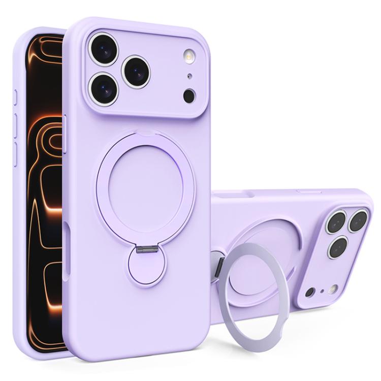 For iPhone 17 Pro Liquid Silicone MagSafe Holder Phone Case(Purple)