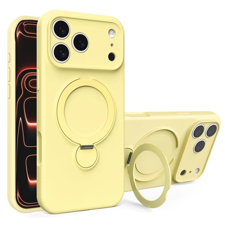 For iPhone 17 Pro Liquid Silicone MagSafe Holder Phone Case(Yellow)