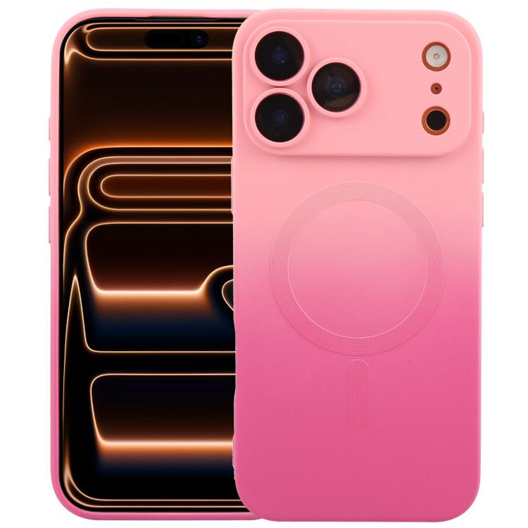 For iPhone 17 Pro Liquid TPU Silicone Gradient MagSafe Phone Case(Pink Red)