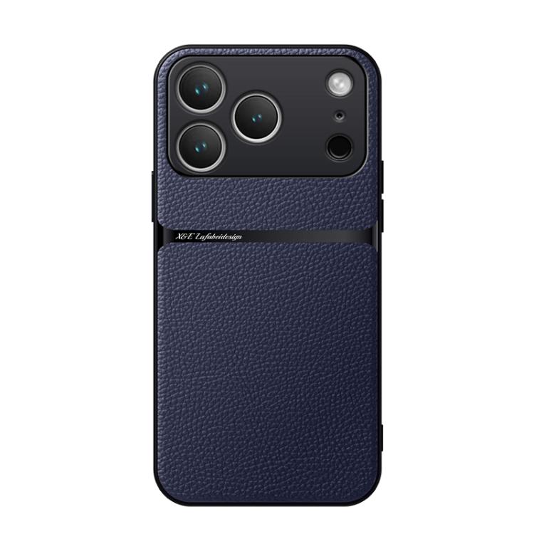 For iPhone 17 Pro Litchi Leather Magnetic Full Coverage Shockproof Phone Case(Navy Blue)