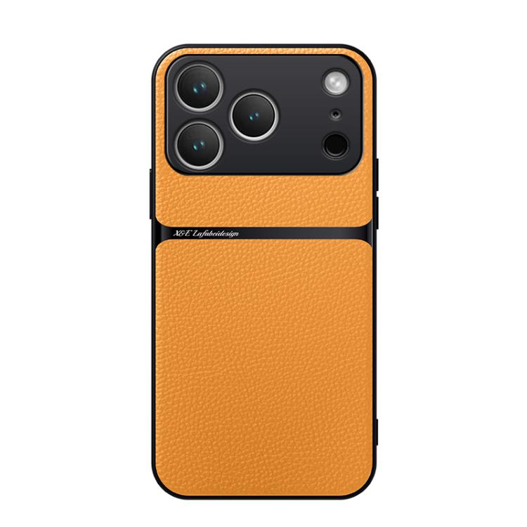 For iPhone 17 Pro Litchi Leather Magnetic Full Coverage Shockproof Phone Case(Yellow)
