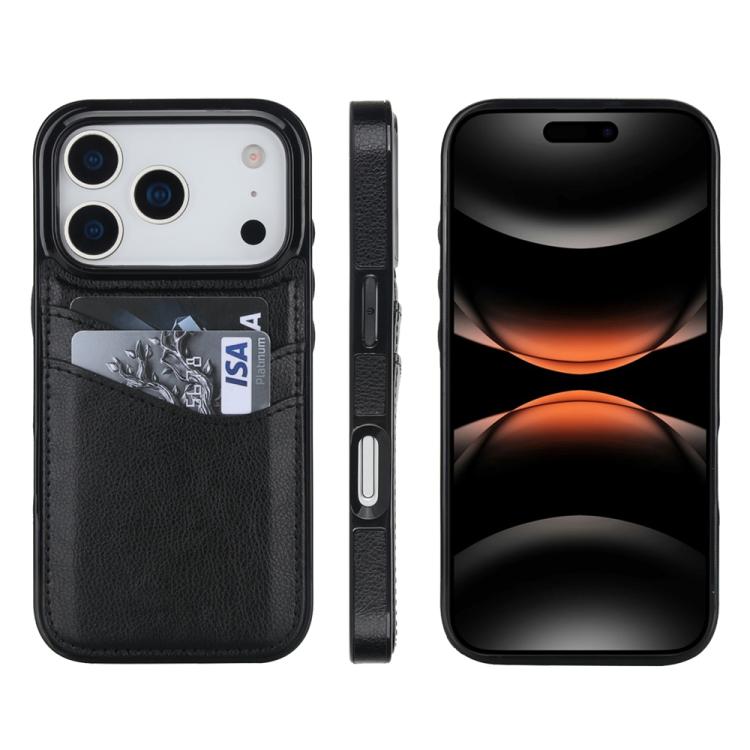 For iPhone 17 Pro Litchi Leather Skin Card Slots Phone Case(Black)