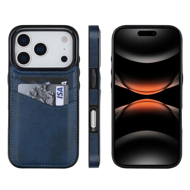 For iPhone 17 Pro Litchi Leather Skin Card Slots Phone Case(Blue)