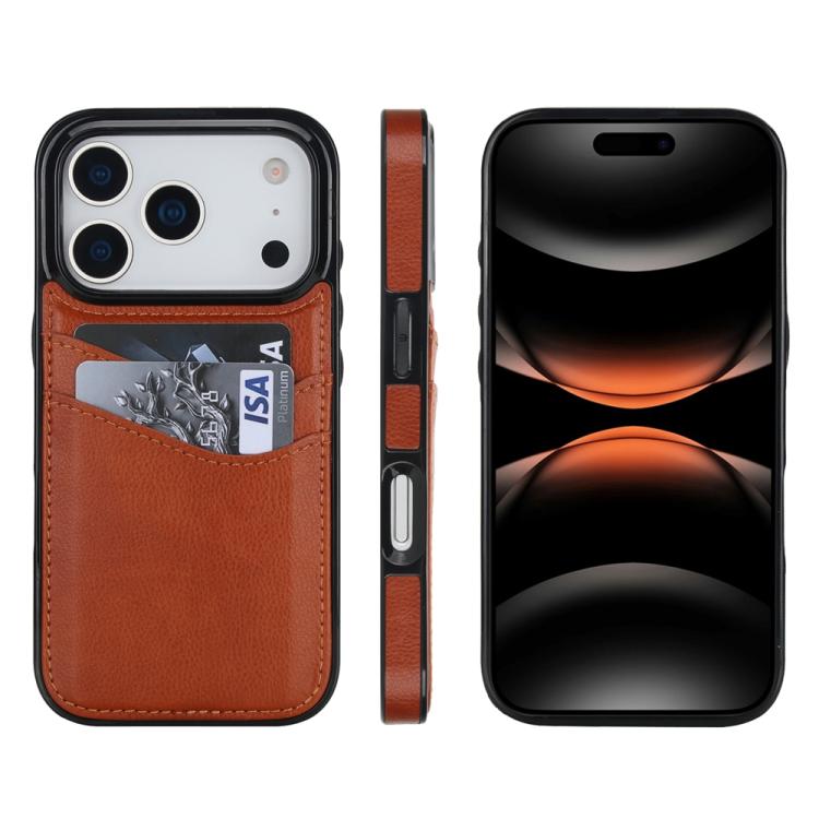 For iPhone 17 Pro Litchi Leather Skin Card Slots Phone Case(Brown)