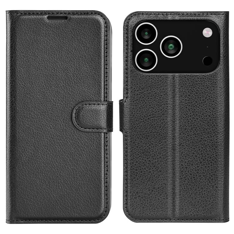 For iPhone 17 Pro Litchi Texture Horizontal Flip Leather Phone Case with Holder(Black)