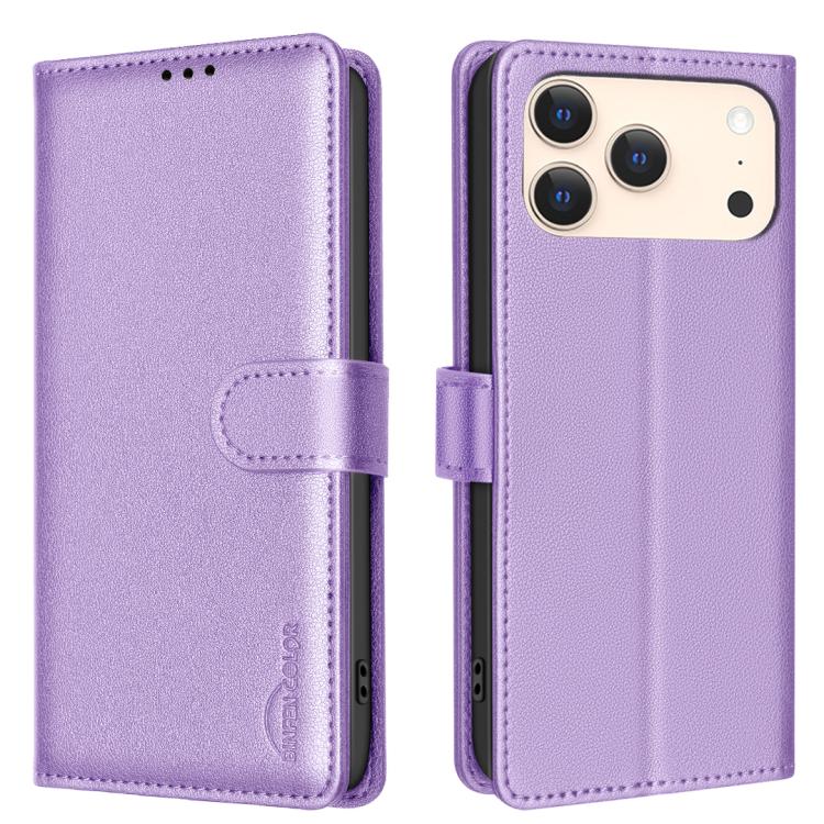 For iPhone 17 Pro Litchi Texture RFID Anti-theft Leather Phone Case(Purple)