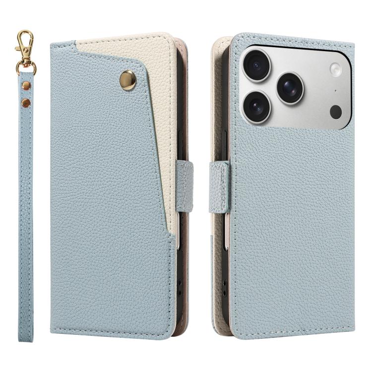 For iPhone 17 Pro Litchi Texture Wallet Mirror Leather Phone Case(Blue)