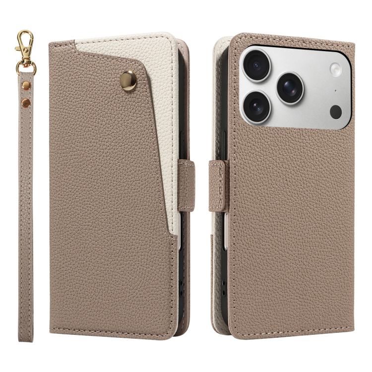 For iPhone 17 Pro Litchi Texture Wallet Mirror Leather Phone Case(Brown)